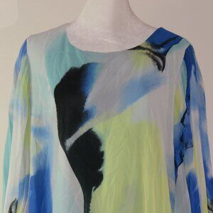 Alfani Abstract 3/4 Bubble Sleeve Wide Neck Pullover Blouse Size M (C1112)